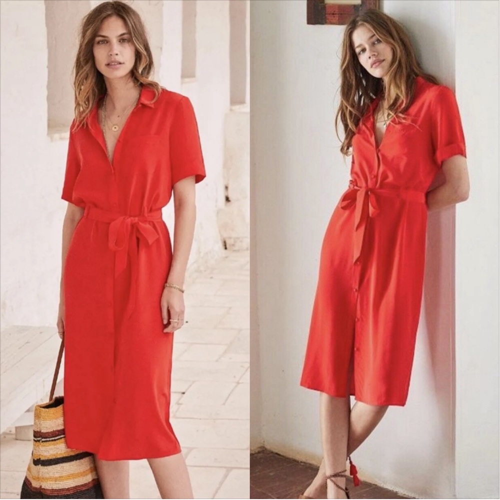 SEZANE Lexia Midi Dress Red Coral Size 36 US 4